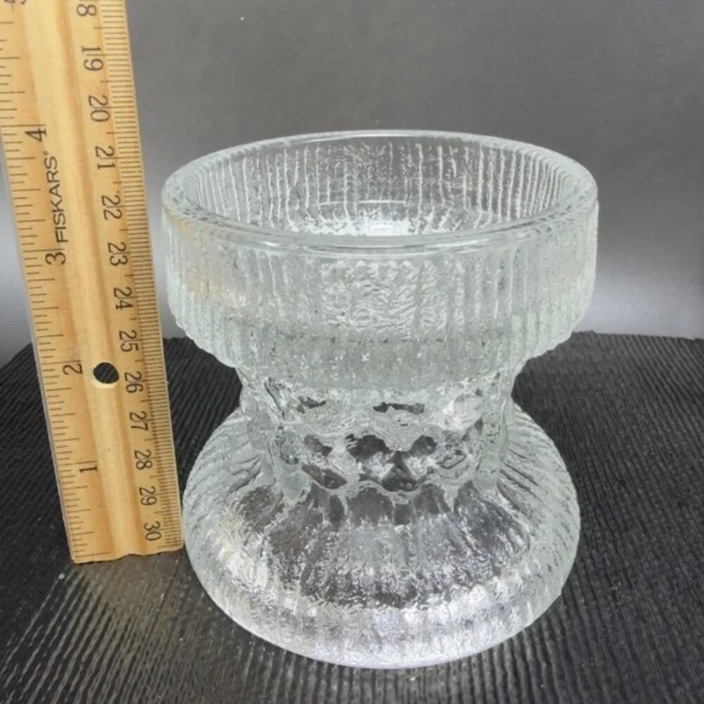 LE Smith Fjord‎ Glacial Glass Candle Holder Clear Double Sided Glass Votive VTG